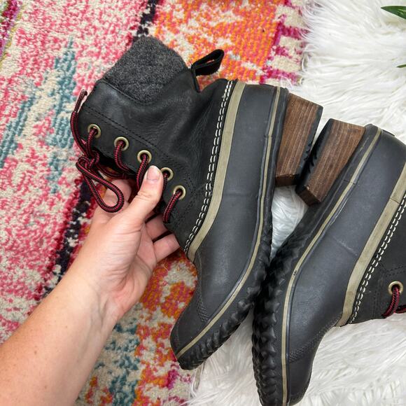 Sorel Black Lace Leather Slimpack II Waterproof Duck Boot Bootie Winter 8 Snow - Picture 5 of 9